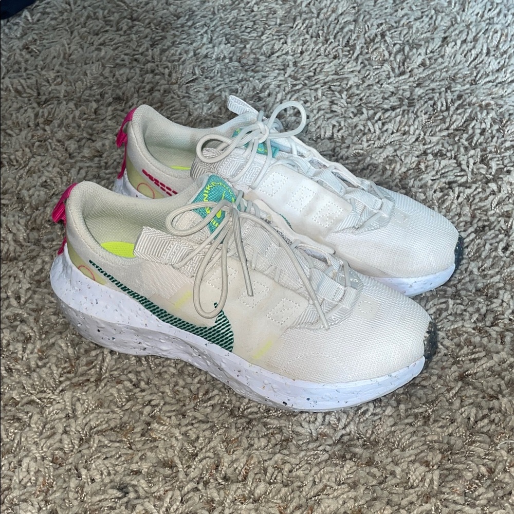 Nike White Sneakers with Green and Pink Details